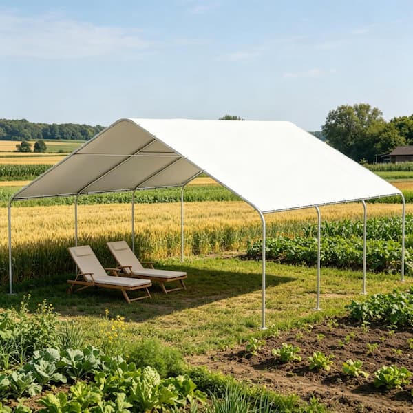 19 ft. x 19.5 ft. White Portable Carport with Galvanized Steel Frame, Patio Canopy Tent, Portable Garage