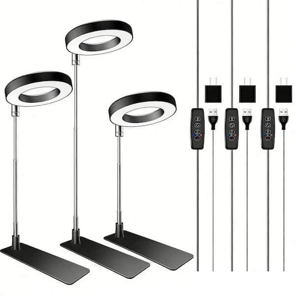 3-Pack Grow Light, 48 LEDs Full Spectrum Grow Lights for Indoor Plants, Height Adjustable, Auto Timer, 10 Brightness