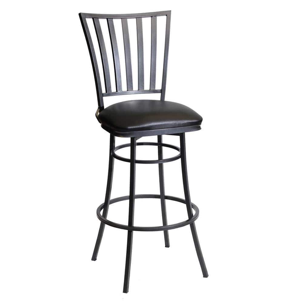 Transitional Black Leather Swivel Barstool with Metal Base