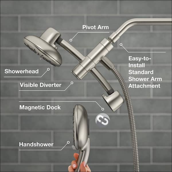 Freespin Bellerose 3-Spray Patterns 5.25 in. Wall Mount Dual Shower Heads in Vibrant Brushed Nickel
