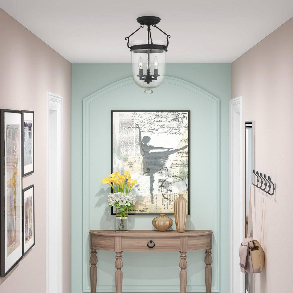 Jefferson Black 18" Hand-Blown Glass Semi-Flush Mount Light