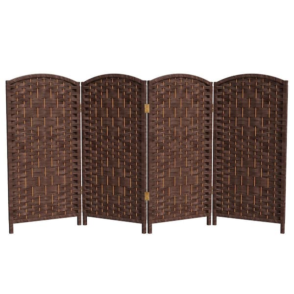 Oriental Furniture 3 ft. Short Diamond Weave Fiber Folding Screen - Dark Mocha - 4 Panel