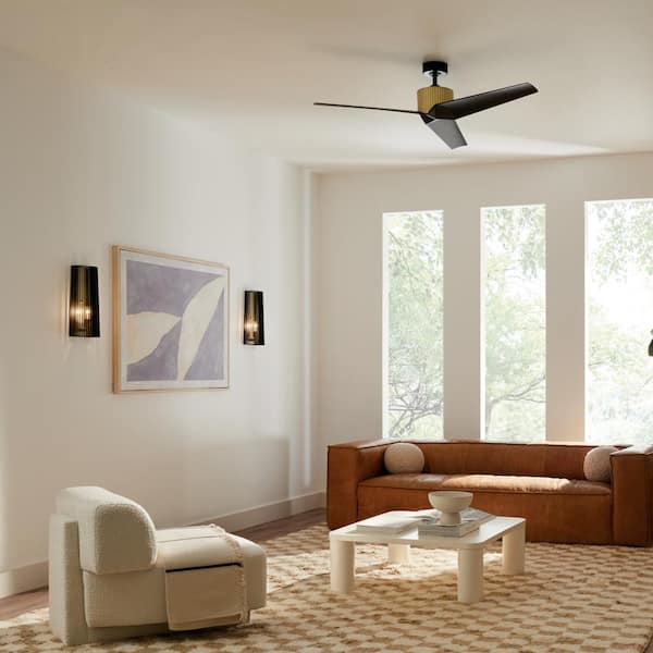 Almere 56 in. Indoor Natural Brass Downrod Mount Ceiling Fan with Wall Control Included for Bedrooms or Living Rooms