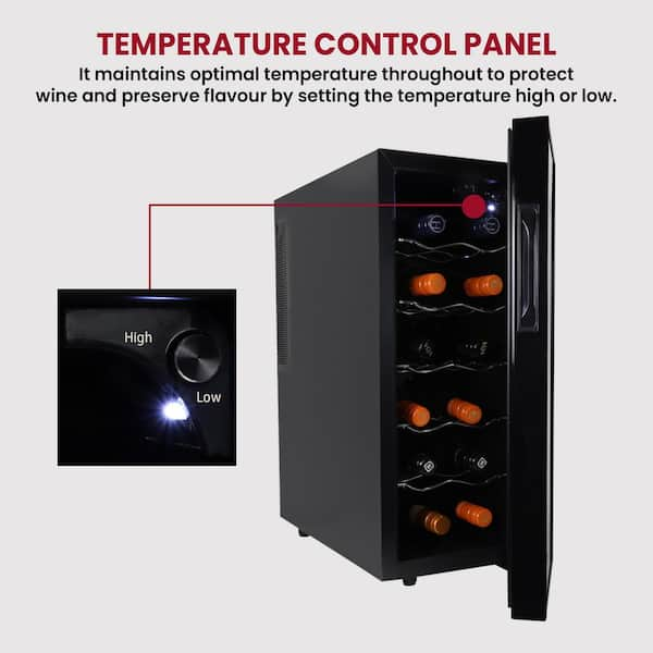 12 Bottle Wine Cooler, Black, 1 cu. ft.. (28L) Freestanding Thermoelectric Wine Fridge