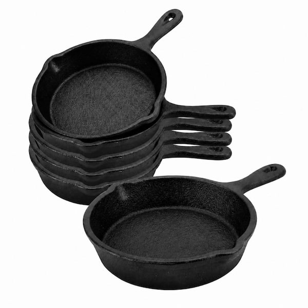 4 in. Black Cast Iron Mini Skillet Set for Indoor and Outdoor Cooking, Nonstick Frying Pans, Set of 6