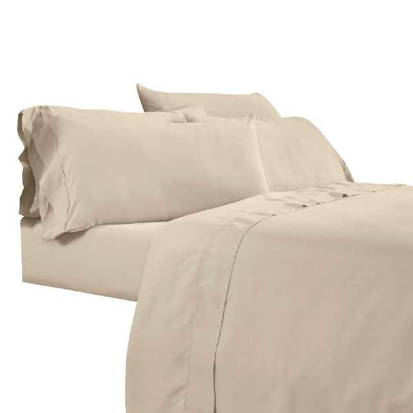 Benjara Minka 6-Piece Beige Solid Antimicrobial Microfiber Full Bed Sheet Set
