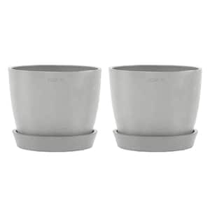 Stockholm 6 in. White Gray Premium Sustainable Plastic Planter with Saucer (2-Pack)