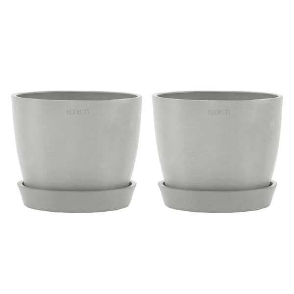 O ECOPOTS BY TPC Stockholm 6 in. White Gray Premium Sustainable Plastic Planter with Saucer (2-Pack)