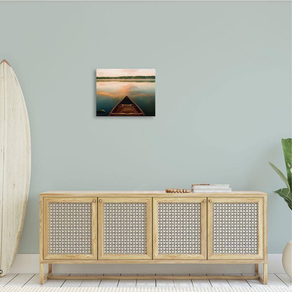 Canoe on Lake Warm Sunrise Canvas Wall Art