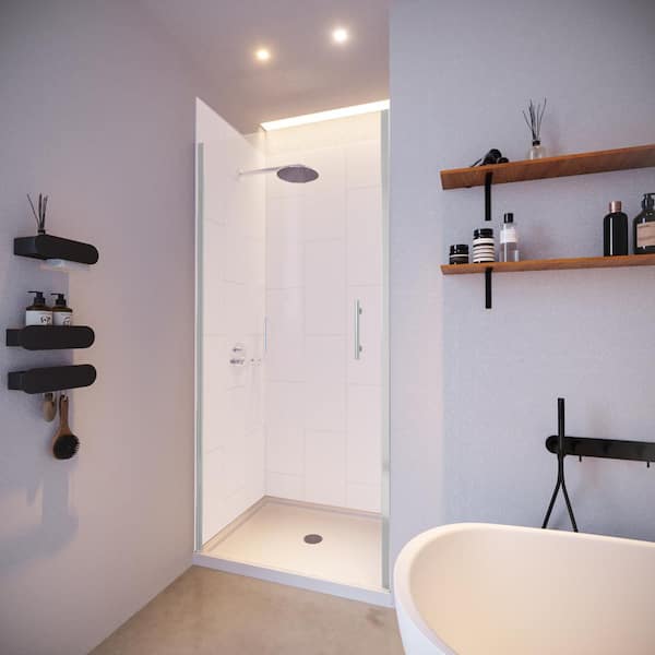 NuVo Winter White-Presidio 36 in. x 36 in. x 83 in. Base/Wall/Door Square Alcove Shower Stall/Kit Chrome Center