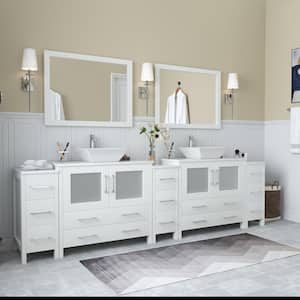 Ravenna 108 in. W Bathroom Vanity in White with Double Basin in White Engineered Marble Top and Mirrors