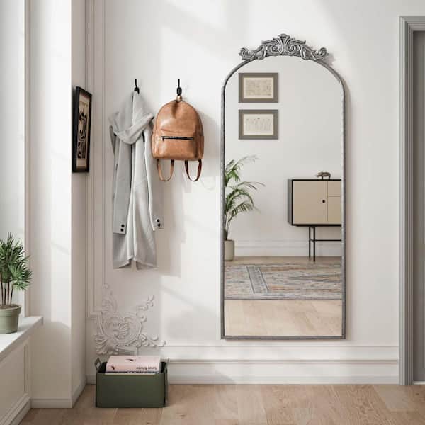 Unbranded Antique Silver 24 in W x 58 in. H Arch Full Length Mirror Wall Mounted Mirror Door Mirror Framed Mirror for Bedroom