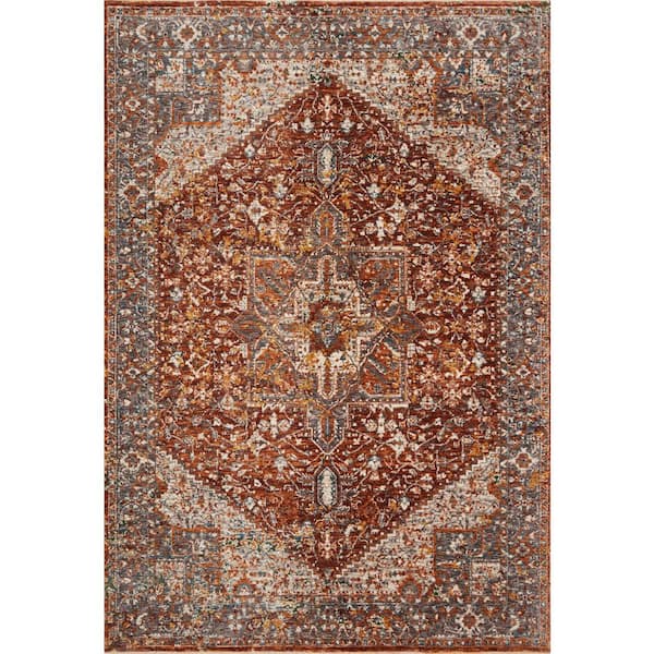 LOLOI II Lourdes Rust/Multi 9 ft. 6 in. x 13 ft. 1 in. Distressed Oriental Area Rug