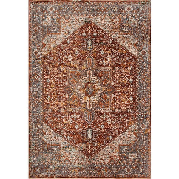 Loloi Lourdes Rust/Multi 2 ft. 7 in. x 10 ft. Distressed Oriental Runner Area Rug