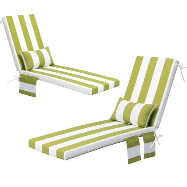 23 in. x 30 in. 2-Piece Deep Seating Patio Outdoor Chaise Lounge Chair Cushion in Green & White Stripe