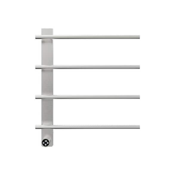 4-Bar Stainless Steel Electric Towel Warmer in Silver, Electric Heated Towel Rack with Timer for Bathroom