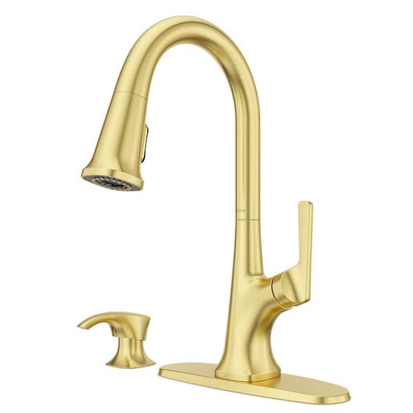 Ridgeline Single Handle Pull Down Sprayer Kitchen Faucet with HydroBlade Spray in Brushed Gold