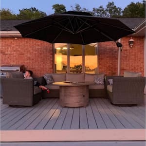 13 ft. Octagon Aluminum Patio Cantilever Umbrella for Garden Deck Backyard Pool in Gray with Beige Cover
