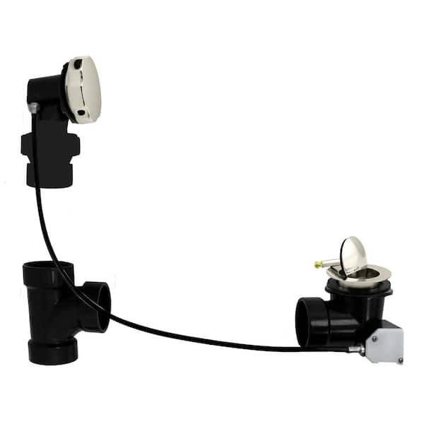 45 in. Cable Drive Bath Drain with Rotary Overflow and Ball Joint Elbow, Pop-Up Stopper - Sch. 40 ABS, Stainless Steel