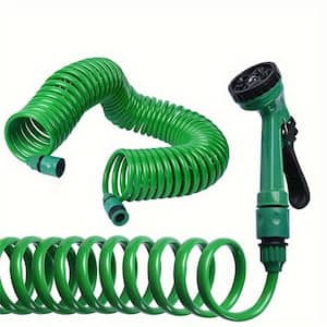 Green 5/8 in. Dia x 50 ft. Recoil Garden Hose Brass Connector Coiled Water Hose Light-Weight 10 Patterns Spray Nozzle