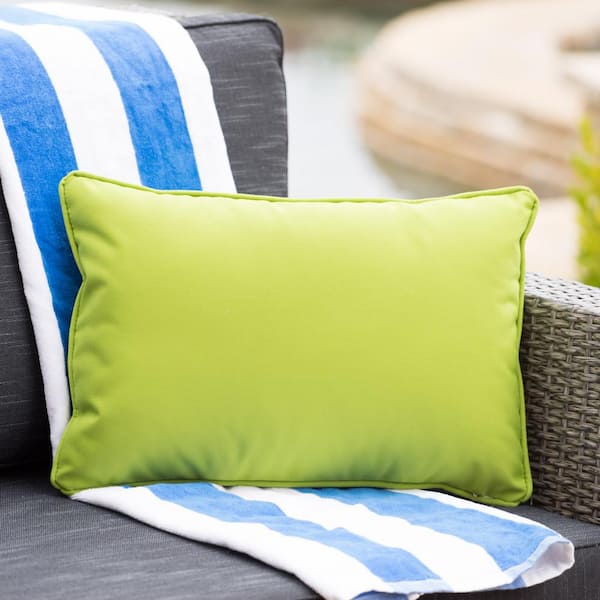 16.5 x 9.5 in. Green Rectangular Outdoor Lumbar Pillow Waterproof Decorative Pillow for Patio Furniture