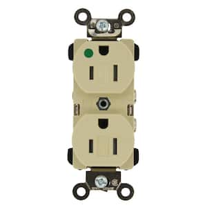 15 Amp Hospital Grade Extra Heavy Duty Tamper Resistant Self Grounding Duplex Outlet, Ivory