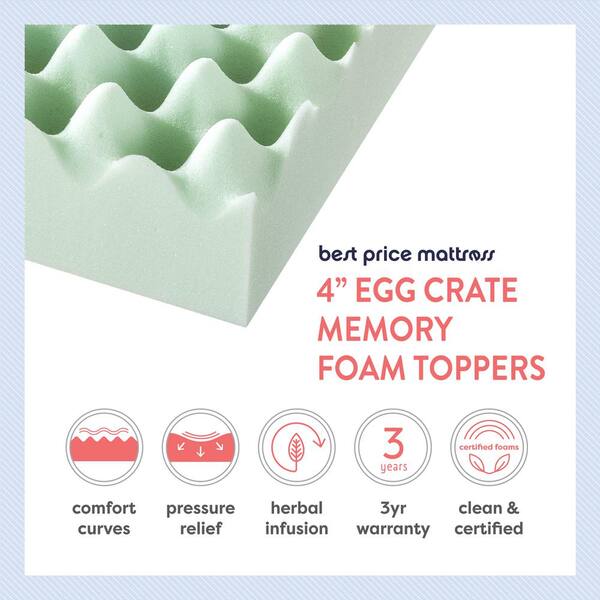 Mellow 4 Cooling Gel Egg Crate Memory Foam Mattress Topper, Queen