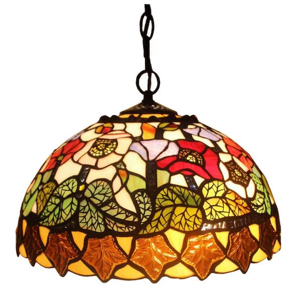 Amora Lighting Tiffany Style 2-Light Floral Hanging Pendant Lamp 14 in. Wide