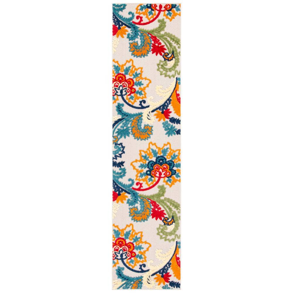 Cabana Ivory/Blue 2 ft. x 11 ft. Floral Scroll Indoor/Outdoor Runner Rug price history on PriceWatchPro