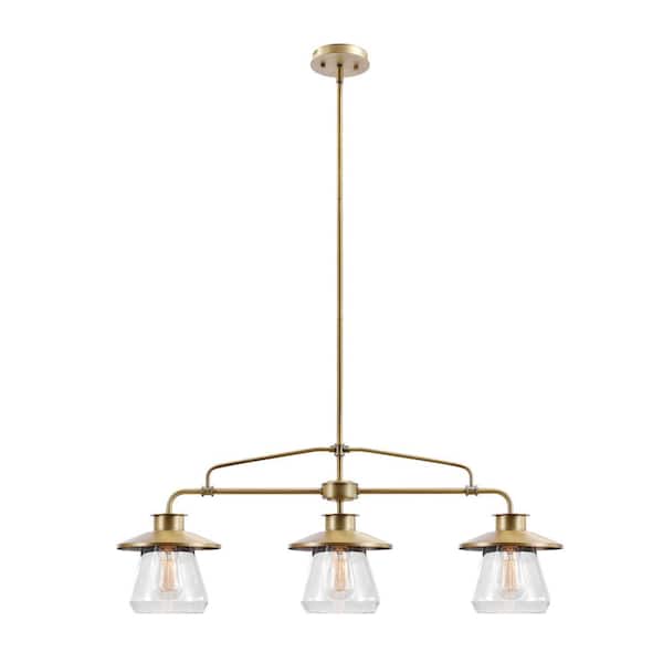 Globe Electric Nate 3-Light Brass Pendant with Clear Glass Shades