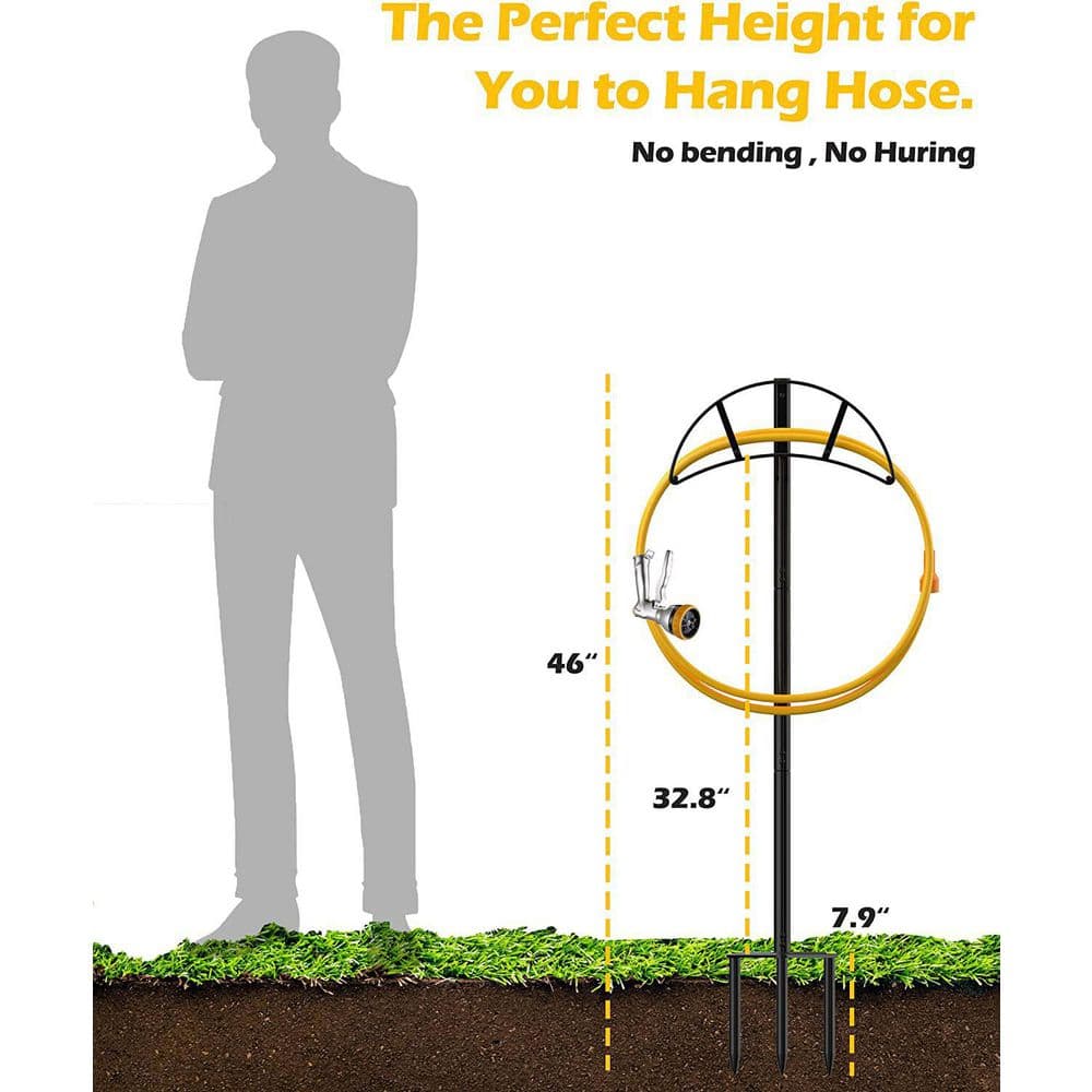 Black Metal Freestanding Garden Hose Holder Stake