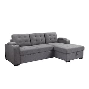 Belmont 96 in. Grey 2-piece L Shaped Tufted Sectional Sofa Bed with Storage