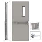 36 in. x 80 in. Gray Flush Exit with 5x20 VL Left-Hand Fireproof Steel Commercial Door with Knockdown Frame