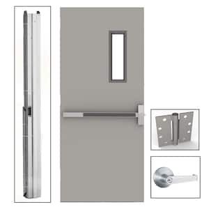 36 in. x 84 in. Gray Flush Exit with 5x20 VL Left-Hand Fireproof Steel Commercial Door with Knockdown Frame