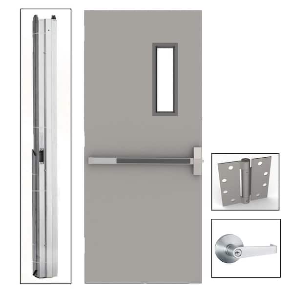 LIF Industries, Inc 36 in. x 84 in. Gray Flush Exit with 5x20 VL Left-Hand Fireproof Steel Commercial Door with Knockdown Frame
