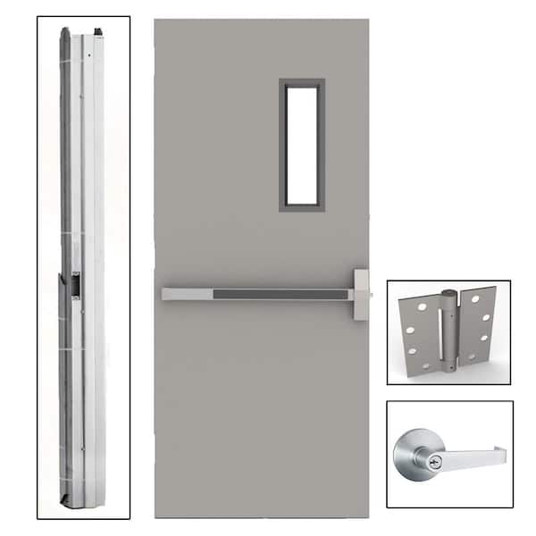 L.I.F Industries 36 in. x 84 in. Gray Flush Exit with 5x20 VL Left-Hand Fireproof Steel Commercial Door with Knockdown Frame