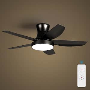 42 in. Smart Indoor Black Flush Mount Ceiling Fan with LED Light and Remote Control 3 Colors Adjustable