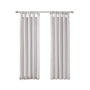 Natalie Silver Solid Polyester Faux Silk 50 in. W x 95 in. L Room Darkening Twisted Tab Curtain with Lining