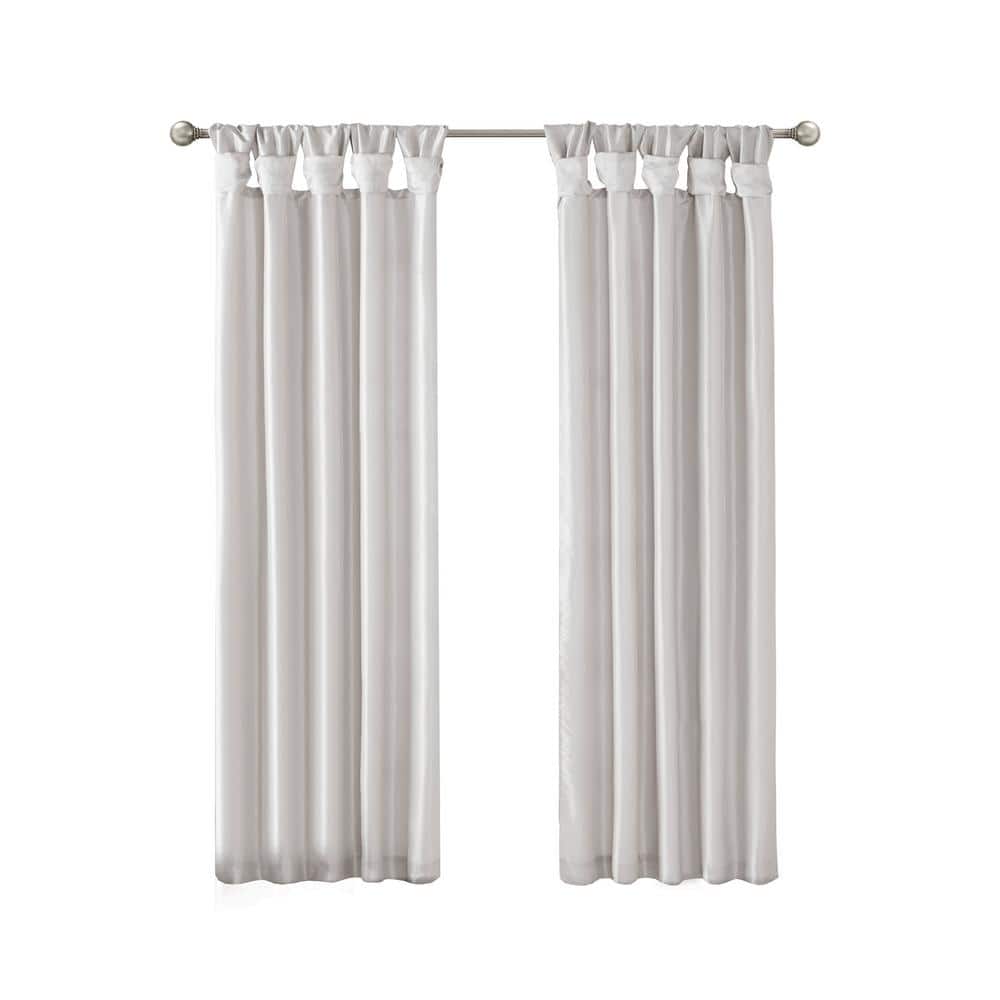 Silver Faux Silk Puddle Length Tab Top Room Darkening Curtain