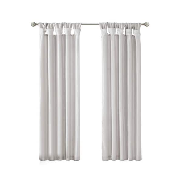 Madison Park Natalie Silver Solid Polyester Faux Silk 50 in. W x 108 in. L Room Darkening Twisted Tab Curtain with Lining