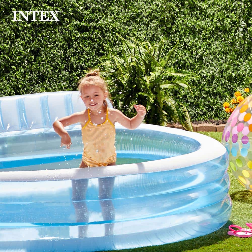 Intex Blue Inflatable Round Family Pool with Bench and Cover