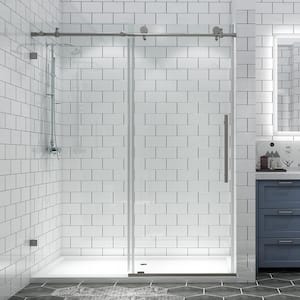 60 in. W x 74 in. H Double Sliding Frameless Shower Door in Brush Nickel Stainless Steel with Clear Glass