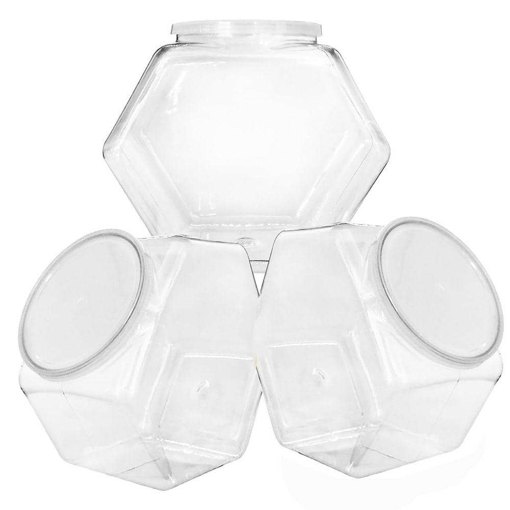 Lynzavix 3-Pieces Clear Hexagon Plastic Candy Jars with Lids Wide