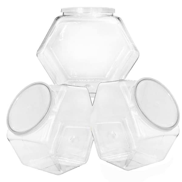 3-Pieces Clear Hexagon Plastic Candy Jars with Lids Wide Mouth Cookie Storage Jar Dry Food Container Set 71 oz.