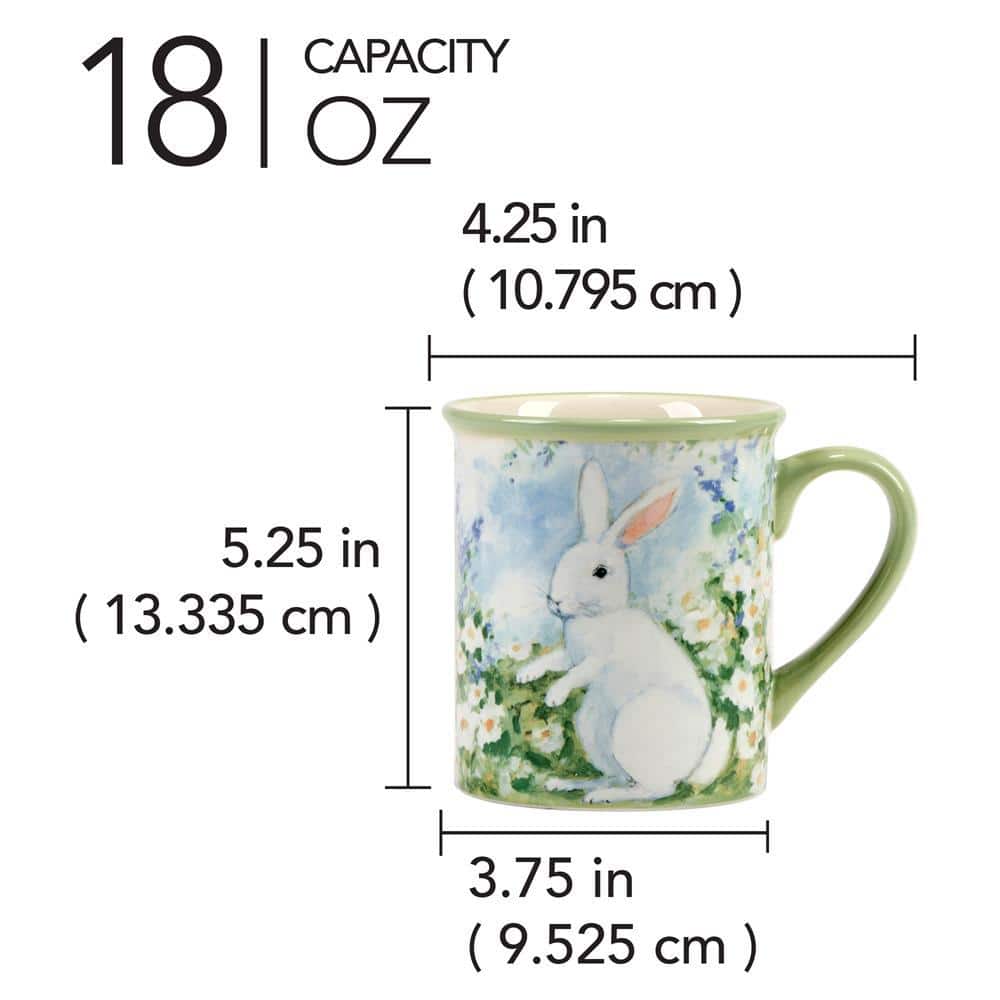 Springtime Bunny Blue Ceramic 18 oz Mugs, Set of 4