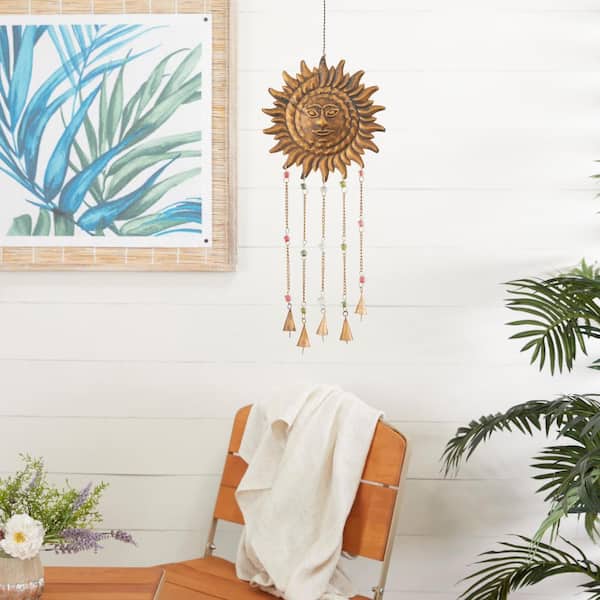 Litton Lane 25 in. Bronze Metal Sun Windchime with Beads