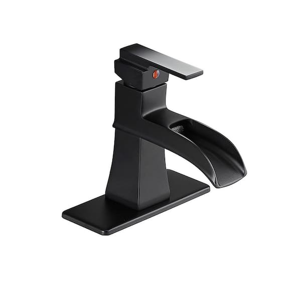 Waterfall Single Handle Stainless Steel Bathroom Faucet with Deckplate in Matte Black