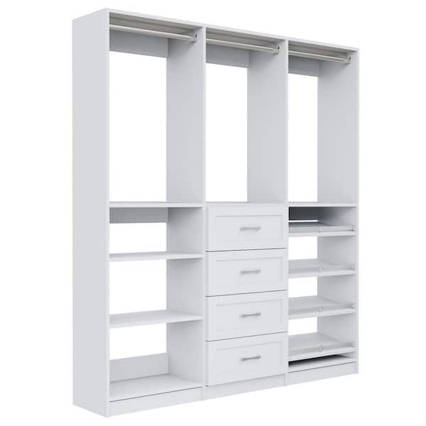 Alto Collection 58.5 in. W White Wall Mounted Shaker Hang Shelves, 4-Drawer Hang, Hang Shoe Shelves Wood Closet System