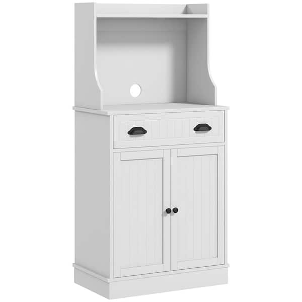 Kitchen Pantry Organizer with Storage Drawer, Double Door Cabinet and Adjustable Shelf, Buffet with Hutch in White