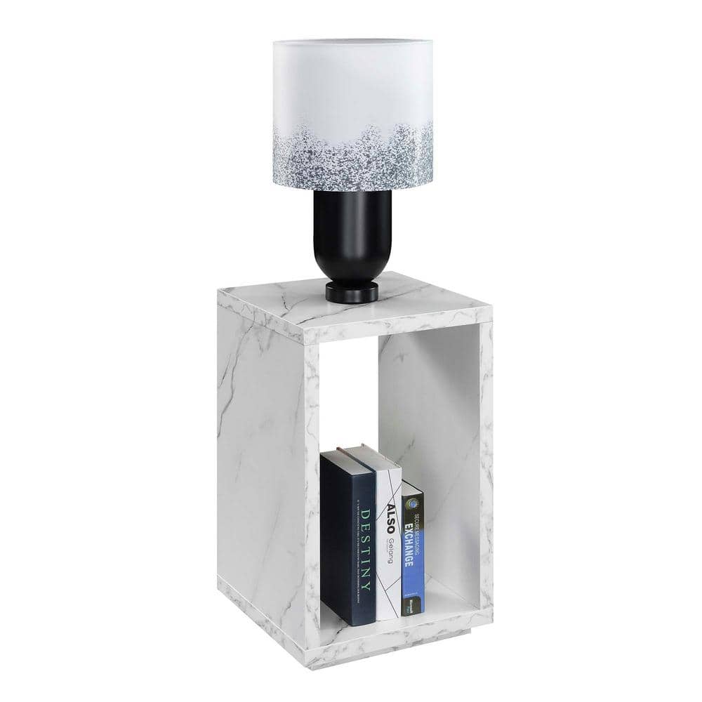 Northfield Admiral 16" White Faux Marble & Wood End Table with Shelf